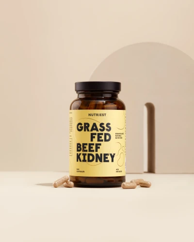 Organiczne Liofilizowane Nerki Wołowe z Bydła Karmionego Trawą, Grass Fed Kidney, Nutriest 240 kapsułek 