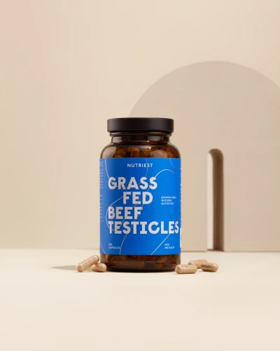 Organiczne Liofilizowane Jądra Wołowe z Bydła Karmionego Trawą, Grass Fed Desiccated Beef Testicle, Nutriest 240 kapsułek 