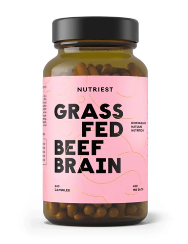 Liofilizowany Mózg Wołowy z Bydła Karmionego Trawą, Grass Fed Desiccated Beef Brain, Nutriest 240 kapsułek 