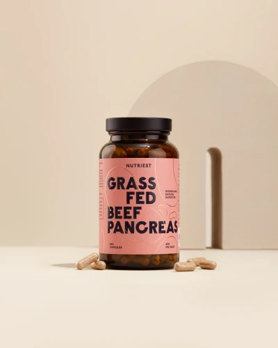Organiczna Liofilizowana Trzustka Wołowa Z Bydła Karmionego Trawą, Grass Fed Pancreas, Nutriest 240 kapsułek 