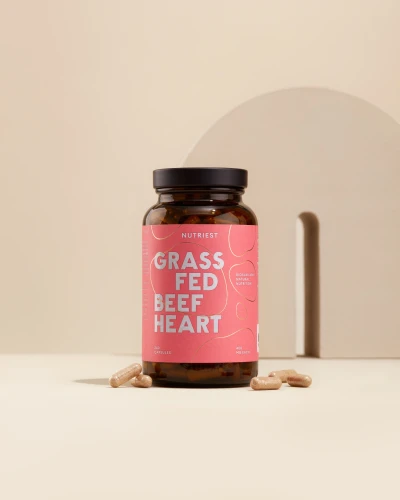 Organiczne Liofilizowane Serca Wołowe Z Bydła Karmionego Trawą, Grass Fed Heart, Nutriest 240 kapsułek 